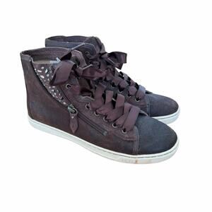 UGG Blaney Brown Suede Embellished High Top Sneakers Sz 10